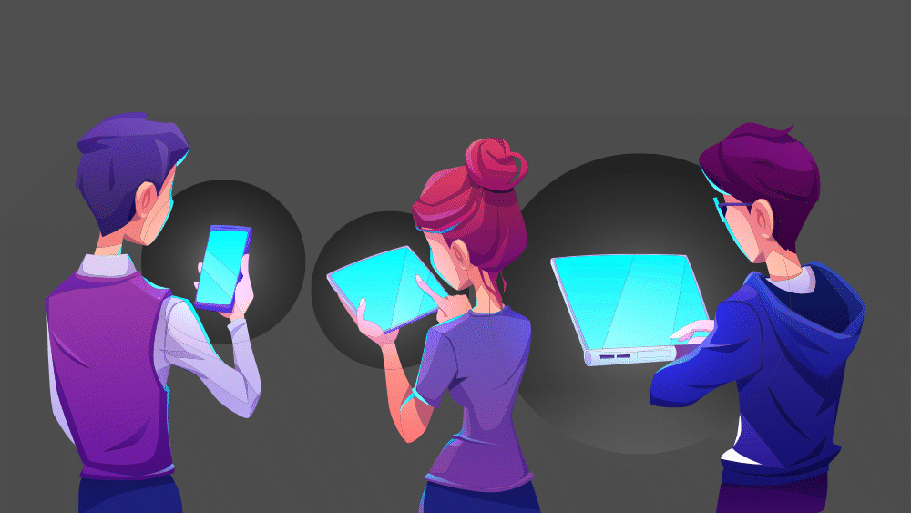 Illustration - Vector: Young People Using Gadgets